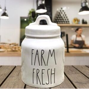 NWT Rae Dunn Gorgeous FARM FRESH White Glossy Ceramic Canister / Cookie Jar